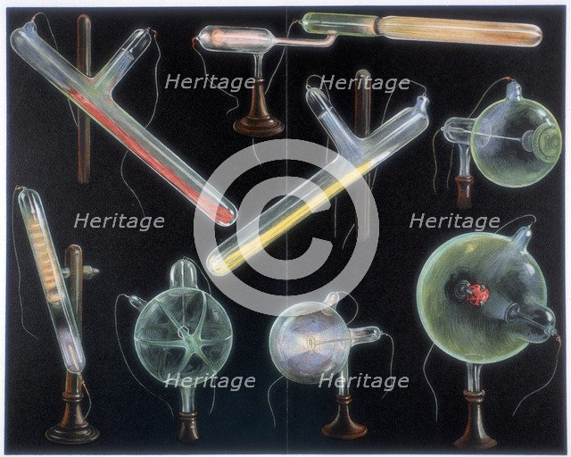 Various substances fluorescing in vacuum tubes of different shapes, 1903. Artist: Unknown