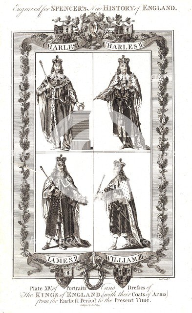English Kings with coats of Arms, 18th century. Artist: Unknown