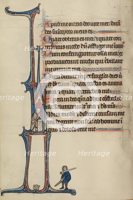 Initial I: A Man Praying; Bute Psalter, text and illumination about 1285. Creator: Bute Master.