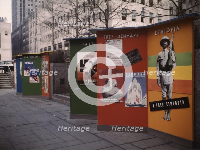 Rockefeller Plaza, exhibit [for] United Nations by OWI, New York, N.Y. , 1943. Creator: Marjory Collins.