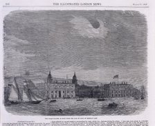 Solar eclipse seen over the Royal Observatory, Greenwich, 1858. Artist: Unknown