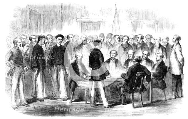 The War in China - Examination at the Police-Office, Victoria, Hong-Kong, of Esing..., 1857. Creator: Marciano Antonio Baptista.