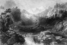 'Crossing by a Sangha, near Jumnootree', 1845. Creator: Unknown.