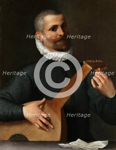 Portrait of a Lute Player (Orazio Bassani?), 1585-1586. Creator: Carracci, Agostino (1557-1602).