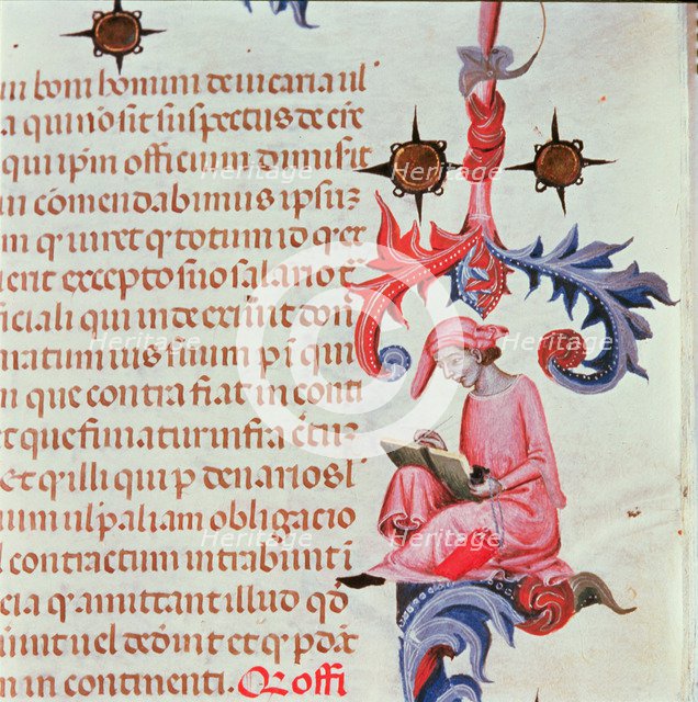 Representation of a scribe or historian, miniature in the 'Llibre dels Usatges i Constitucions de…