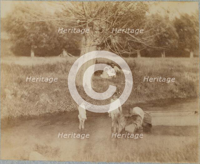 [Three Children and a Dog Playing in the Creek, July 4, 1883], 1883., 1883. Creator: Thomas Eakins.