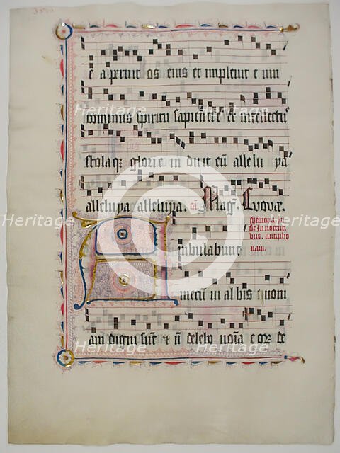 Manuscript Leaf with Initial A, from an Antiphonary, German, second quarter 15th century. Creator: Unknown.