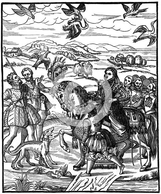 Queen Elizabeth I hawking, 1575, (1910). Artist: Unknown