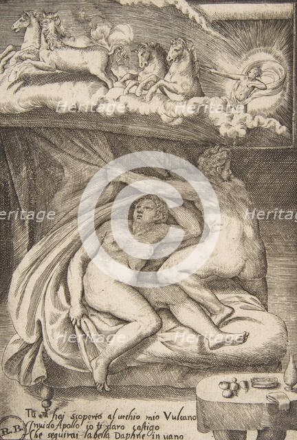 Venus and Mars discovered by Apollo, from 'The Loves of the Gods', 1531-60. Creator: Giulio Bonasone.