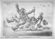 'Elements of Skateing. Making the most of a passing friend, in a case of emergency!', 1805. Artist: James Gillray
