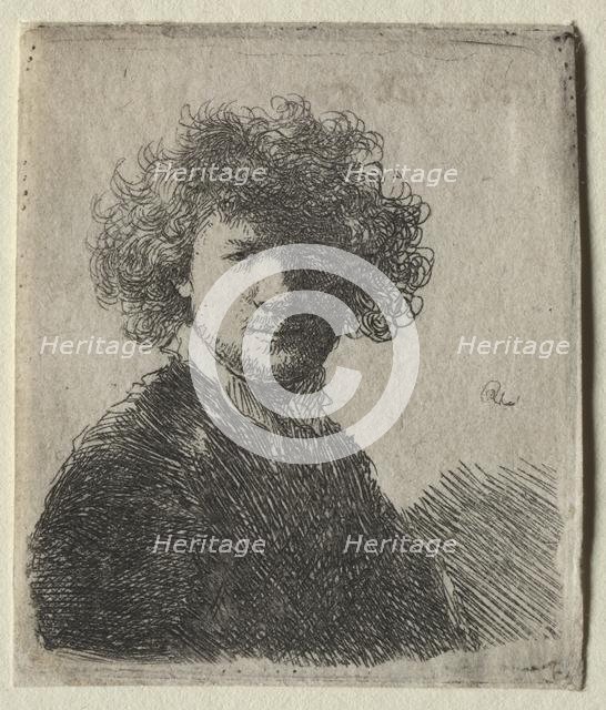 Self-Portrait with curly hair and white collar: Bust, c. 1630. Creator: Rembrandt van Rijn (Dutch, 1606-1669).