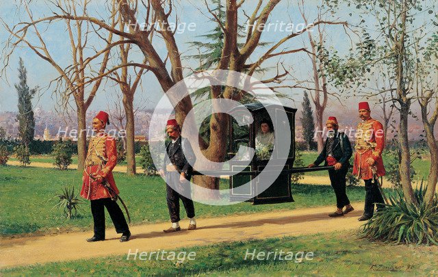 The Daughter of the English Ambassador Riding in a Palanquin. Artist: Zonaro, Fausto (1854-1929)