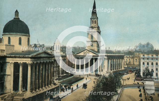 The National Gallery and St Martin in the Fields, Trafalgar Square, London, c1910.  Creator: Unknown.