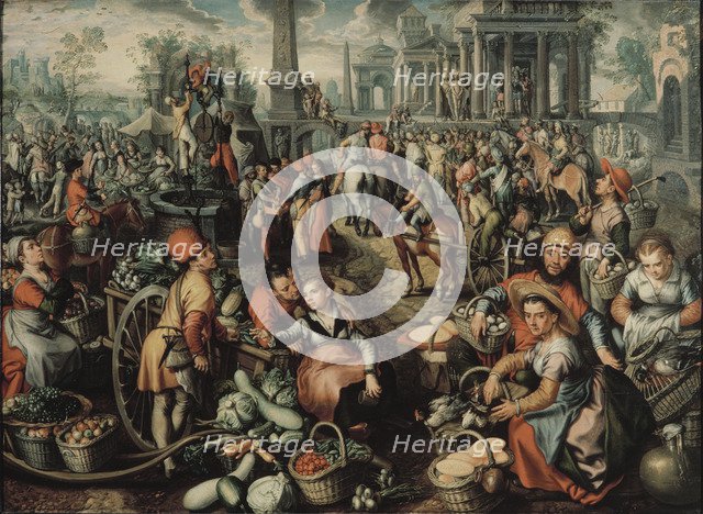 Market Scene with Ecce Homo, the Flagellation and the Carrying of the Cross, 1561.