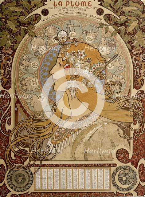 Zodiacal calendar, 1897.  Artist: Alphonse Mucha