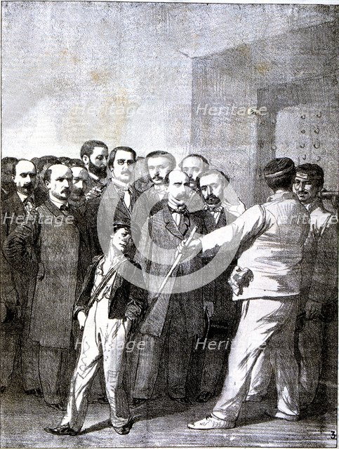 Political cartoon in the newspaper 'Gil Blas' on the conflict in the press.