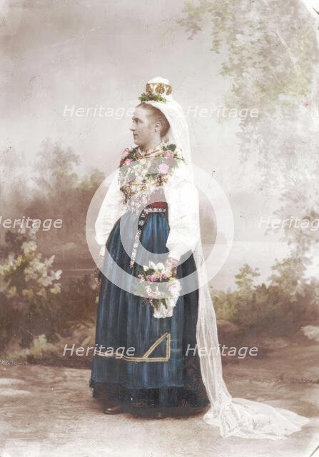 Wedding, Leksand, Dalarna - Bride in traditional dress, 1870-1910.  Creator: Unknown.