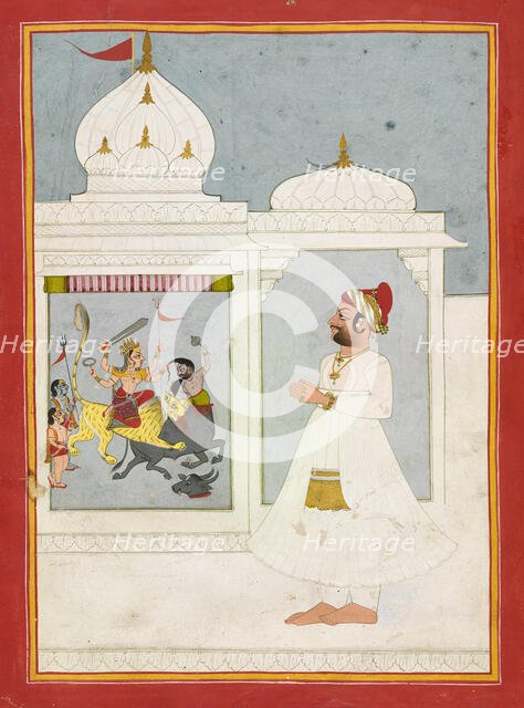 Thakur Ajit Singh worships the Goddess, dated 1817. Creator: Unknown.