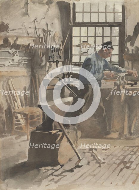Blacksmith at work in his forge, 1870-1923. Creator: Willem Witsen.