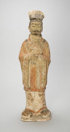 Standing Court Official, Style of Tang Dynasty (618-907), with later painted detail. Creator: Unknown.