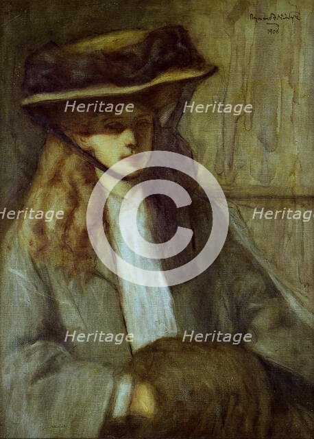 Woman with fur muff, 1906. Creator: Raymond McIntyre.