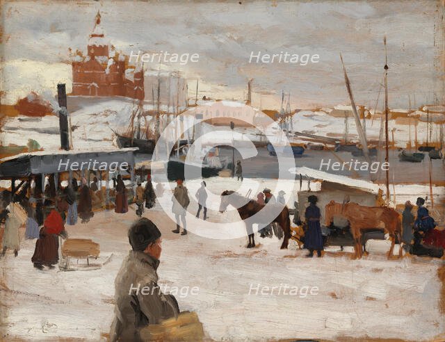 Winter Day at Helsinki Market Square, Study; Sketch for Winter Day at The Market Place..., 1889. Creator: Albert Edelfelt.