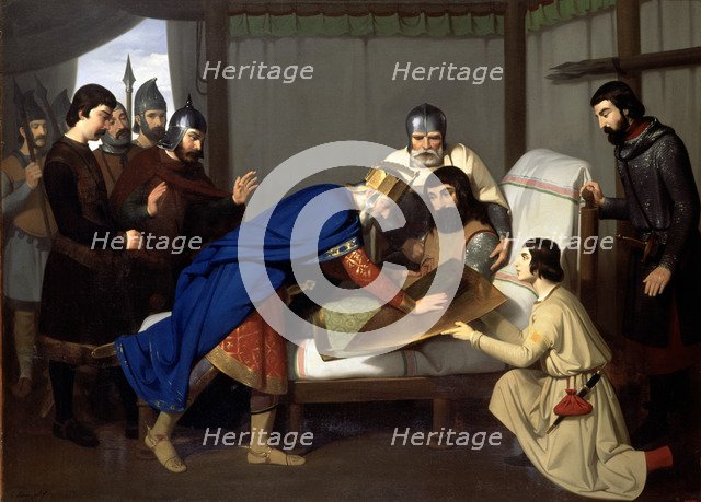 Origin of the shield of the County of Barcelona, oil painting, from 1843 to 1844. Work of Claudio…