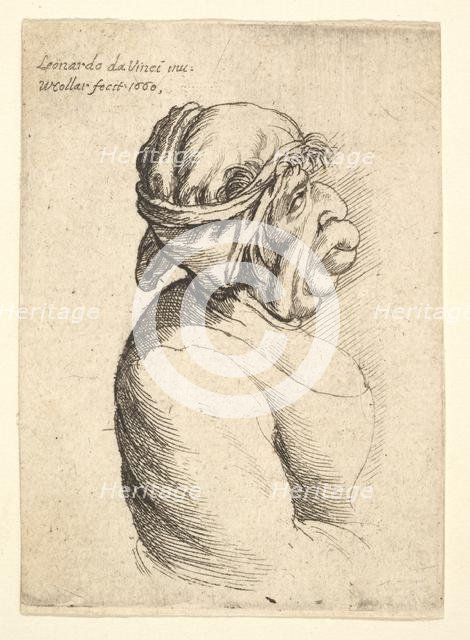 Bust of woman with protruding mouth wearing low-cut dress and cloth bound around her head..., 1660. Creator: Wenceslaus Hollar.