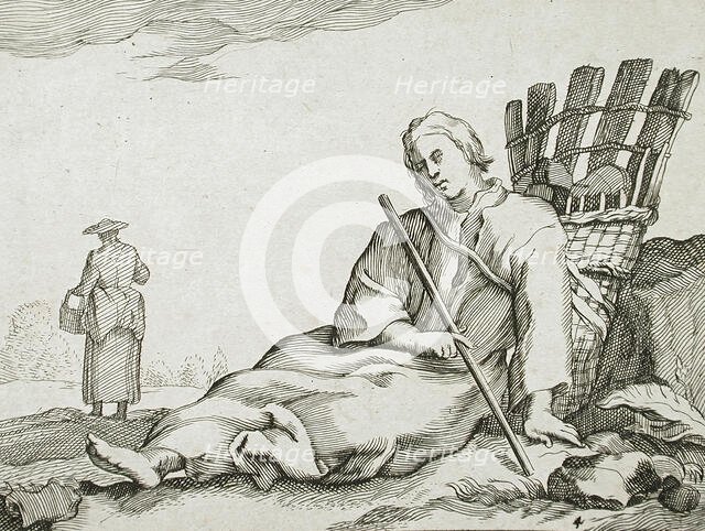 Seated Peasant and Basket, 17th century. Creator: Frederick Bloemaert.