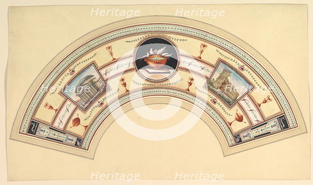Fan Design with the Pantheon and the Colosseum, 18th century. Creator: Anon.