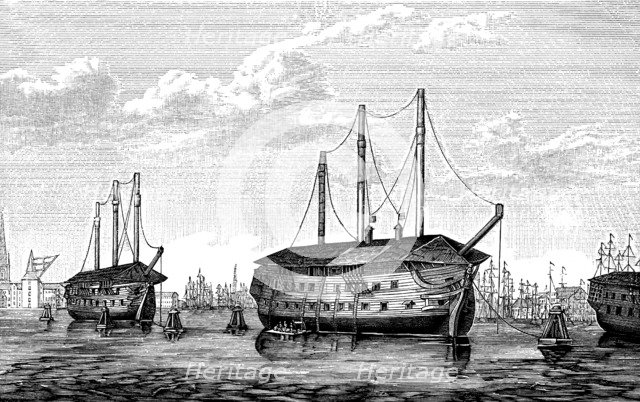 Danish prison-ships 'Dronning Maria' and 'Waldemar', Copenhagen, 1848-1849.  Artist: Anon