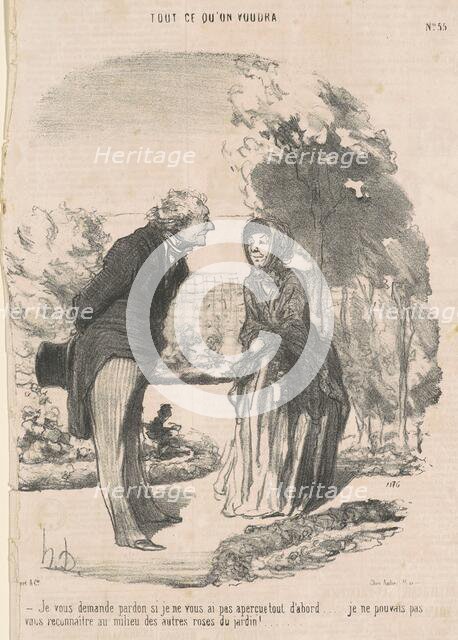 Je vous demande pardon si je ne vous ai pas apercue ..., 19th century. Creator: Honore Daumier.