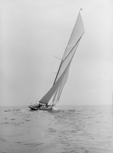 The 15 Metre class 'Pamela' sailing close to the wind, 1913. Creator: Kirk & Sons of Cowes.