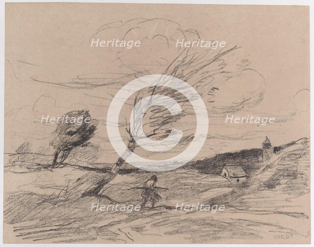 The Gust of Wind (Le Coup de Vent), 1871. Creator: Jean-Baptiste-Camille Corot.