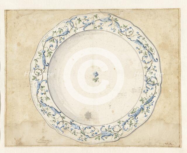 Design for the decoration of a porcelain plate from the Alcora factory, c.1790. Creator: Vicente Alvaro.