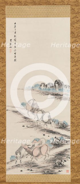 Oxen and Herdboy, 1832. Creator: Takahashi Sohei.