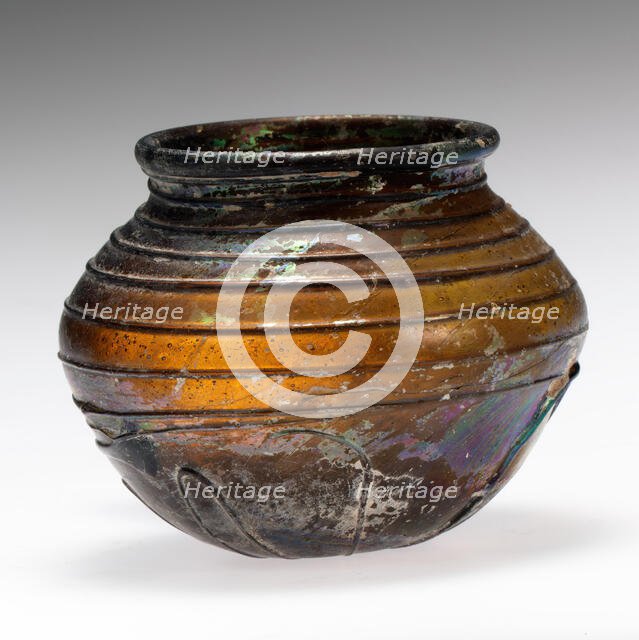 Globular Glass Beaker, Frankish, 5th-7th century. Creator: Unknown.