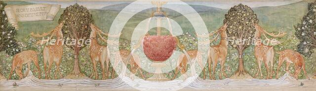 Deer by a Fountain, 1888. Creator: Sir Edward Coley Burne-Jones.