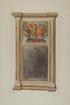 Looking Glass with Decorated Glass Panel, c. 1939. Creator: Carl Strehlau.