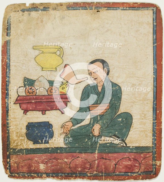 Presentation of Offerings, from a Set of Initiation Cards (Tsakali), 14th/15th century. Creator: Unknown.