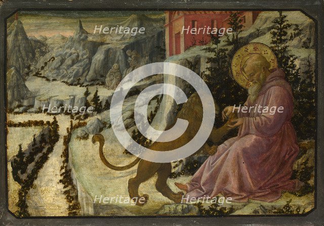 Saint Jerome and the Lion (Predella Panel of the Pistoia Santa Trinità Altarpiece), 1455-1460. Artist: Lippi, Fra Filippo (1406-1469)