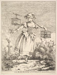 La marchande d'oyseaux (The Bird Merchant), 18th century. Creator: Jacques Gabriel Huquier.