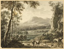 Italianate Landscape with Traveling Peasants in Foreground, 1700/99. Creator: Unknown.
