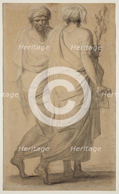 Two Standing Figures with Togas and Turbans, 19th century. Creator: Unknown.
