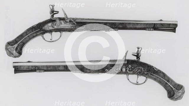 Pair of Flintlock Holster Pistols, Utrecht, c. 1670. Creator: Gerrit Lasonder.