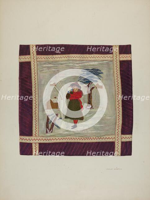 Applique Coverlet (Detail), 1941. Creator: Adolph Opstad.