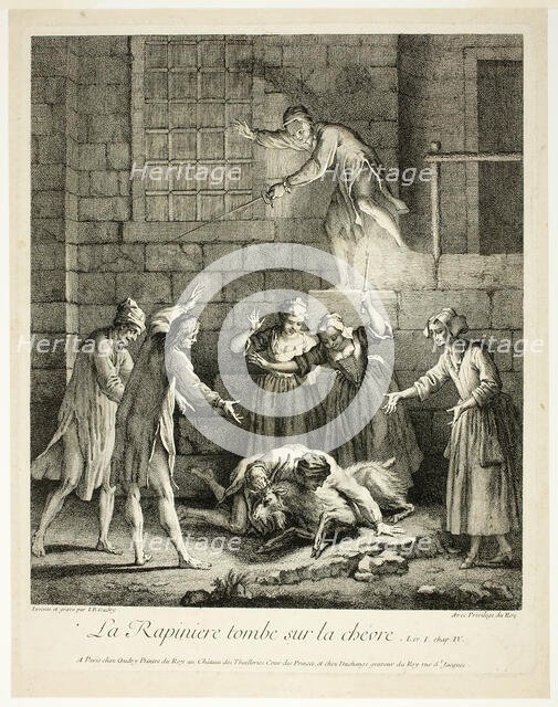 Comic Stories: The Plunderer Falls on the Goat, 1726. Creator: Jean-Baptiste Oudry.