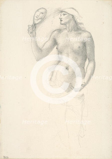 Semi-Nude Female Figure with Mirror in Right Hand, c. 1873-77. Creator: Sir Edward Coley Burne-Jones.