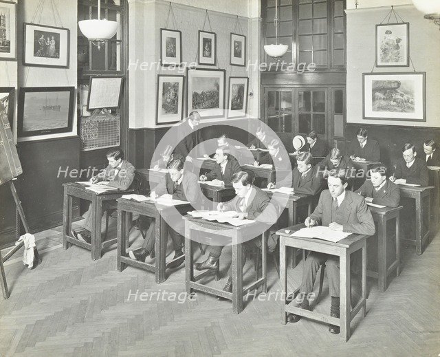 Bookkeeping class for men, Blackheath Road Evening Institute, London, 1914. Artist: Unknown.