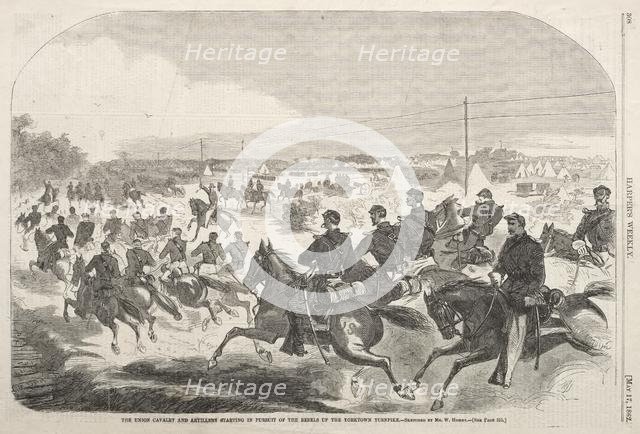 The Union Cavalry and Artillery Starting in Pursuit of the Rebels up the Yorktown Turnpike, 1862. Creator: Winslow Homer (American, 1836-1910).